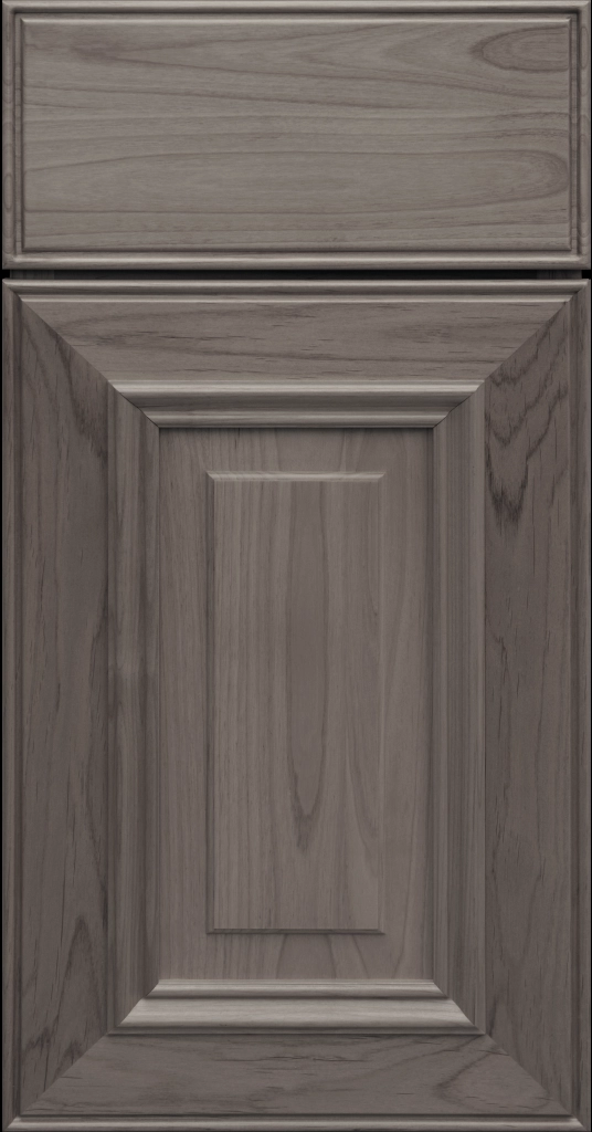 Custom Truffle Stain Anderson Raised Panel Kitchen Cabinet Door and matching Slab Drawer Front.